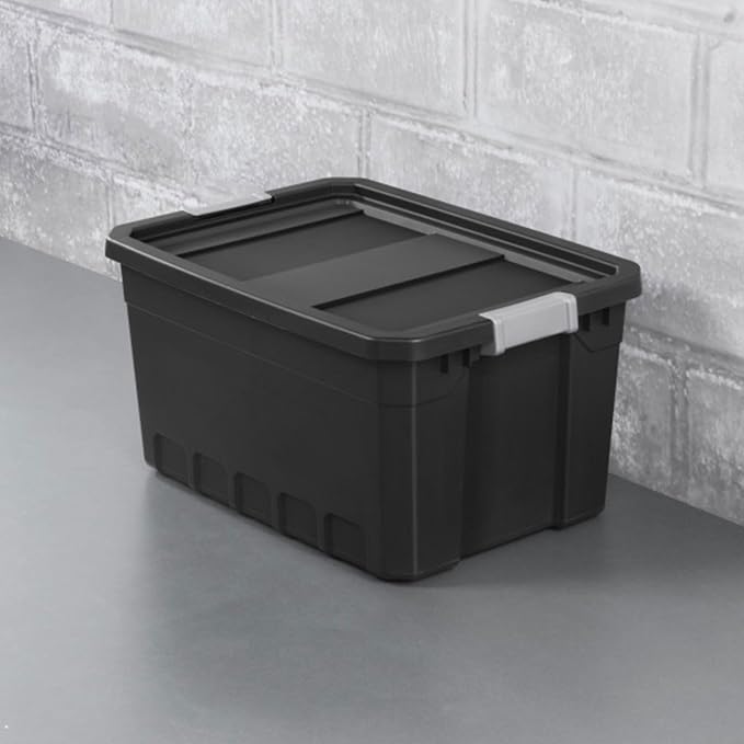 Sterilite Stacker Tote with Latching Lids for Garage, 19 Gallon, 12-Pack | Heavy-Duty and Stackable Plastic Boxes and Containers for Home, Desk, Cabinet, Dorm, Basement, or Utility Organization