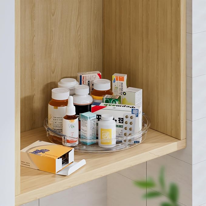LAMU 4 Pack Lazy Susan Organizer, Clear Lazy Susan Turntable for Cabinet, Refrigerator, Table Top, Kitchen, Bathroom, Pantry Organizers and Storage, 2 Sizes Included 12in, 10.6in