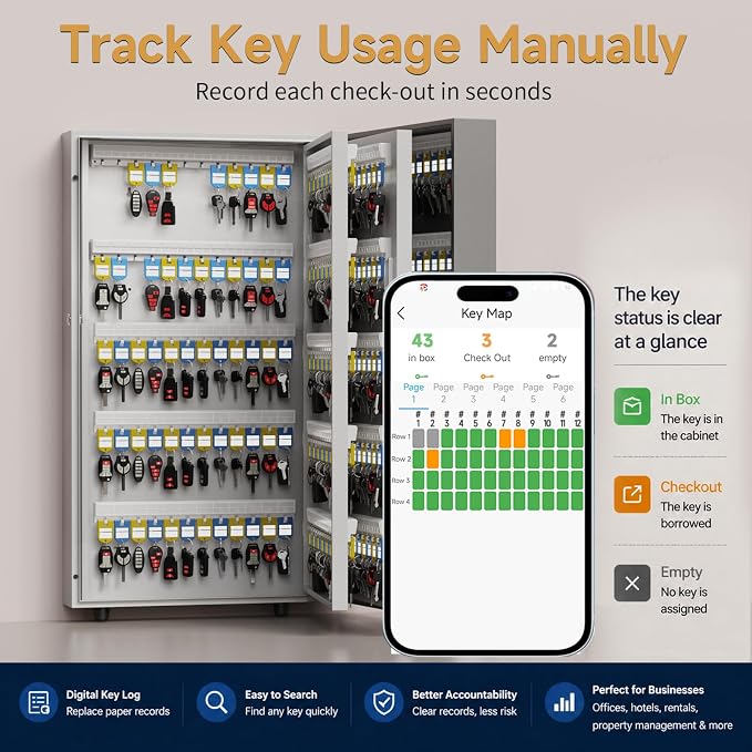 360 Key Lock Box Smart Key Organier Cabinet with Keypad & App for Office | Wall Mounted Lockbox use App, Custom & One Time Password, WiFi (Need W100 Bridge) Unlock for School, Office, Fleet, Hotel