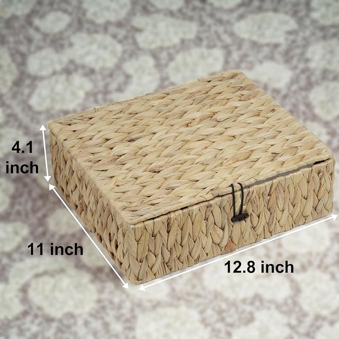 Water Hyacinth Wicker Storage Basket with Lid, Large | Rectangular Woven Box, Shelf Organizer Bin, Multipurpose Home Storage, Decorative Basket, Natural Decor