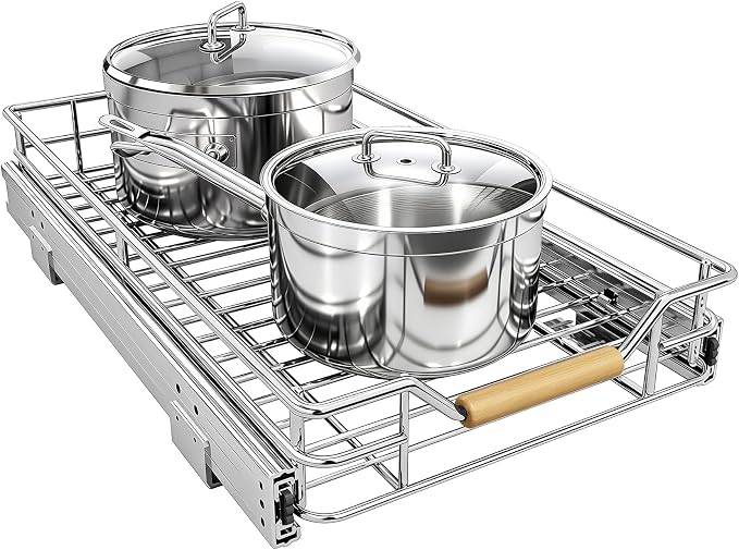 Pull out Cabinet Organizer, 11"W X 21"D, Heavy Duty Smooth Sliding Under Cabinet Shelves for Pots and Pans, Full-Extension Roll out Drawers, Slide out Organization for Home Kitchen Pantry