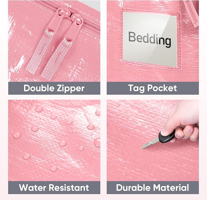 TICONN 8 Pack Extra Large Moving Bags Heavy Duty with Zippers & Carrying Handles, Durable Storage Bags Moving Boxes for Closet Organizers and Storage (8 Pack, Coral)