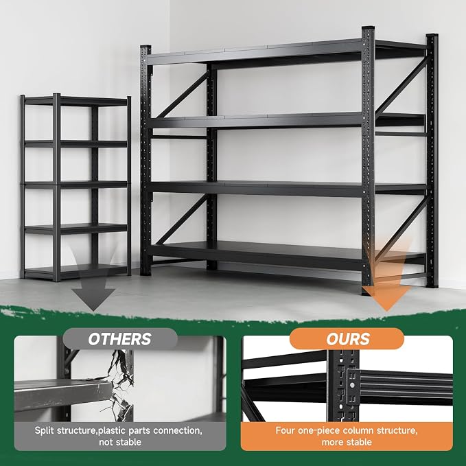 Letaya 8000LBS Storage Shelves Heavy Duty,75" W Garage Shelving Units, 4 Tier Adjustable Utility Rack Shelf,Large Metal Industrial Shelves,for Shop,Warehouse,Basement,Black (75" W x 24" D x 70" H)