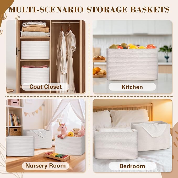 Baskets for Organizing,Storage Baskets,3 Pack Baskets for Shelfves,15"×10"×9" Woven Basket,toy storage bins,bins for organization