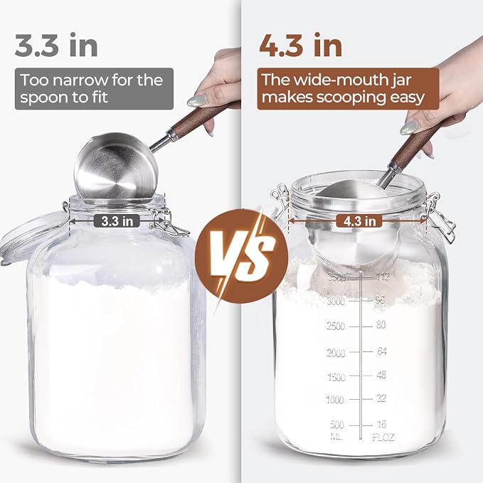 ComSaf Large Square Glass Jars with Airtight Lid 1 Gallon 2 Pack Wide Mouth | Flour sugar rice, Kombucha, Bulk pantry organization, Measurement marks, Pickling fermenting, Snacks, Sourdough pickling