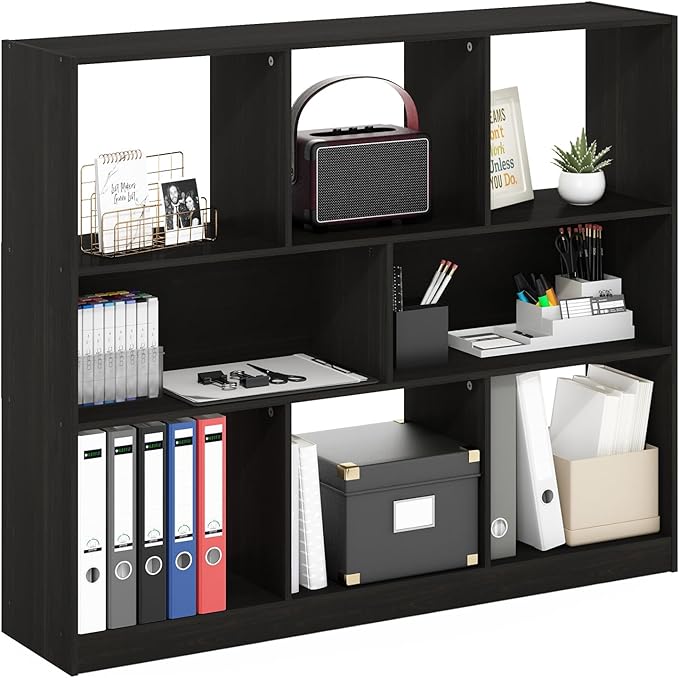 Furinno DALY Book Shelf, 8-Cube Bookshelf, Horizontal Cube Storage Organizer Bookcase, 10.9 x 47.2 x 39.4, for Living Room, Bedroom, Home Office, Dark Espresso