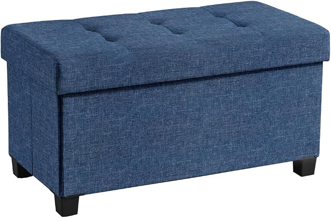 Ornavo Home 30" Large Storage Ottoman Bench with Legs, Navy Blue | Foot Rest Stool; Ottoman with Hidden Storage; Ideal for Bedroom, Living Room, Entryway or Home Office