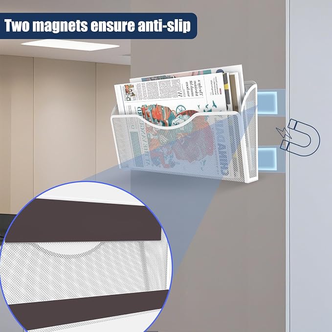 Magnetic File Holder 1 Pockets File Folder Organizer, Office Hanging Magazine Rack for File Cabinets, Magnetic Paper Holder, No Drilling Mail Organizer for Refrigerator, Office
