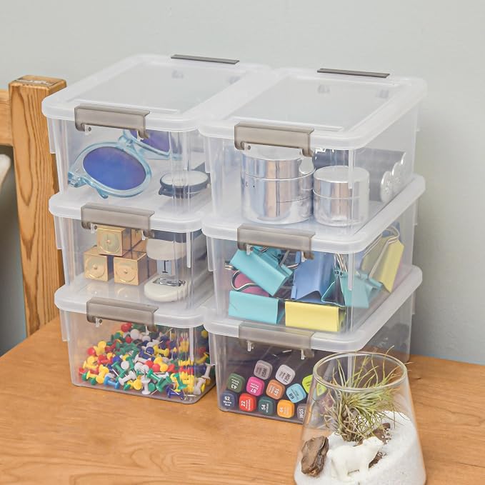 8Packs 1.3Qt Small Storage Bins with Lids,Stackable Clear | Containers with Lids for Crafts, Beads, Stationery, Toys and Accessories. Stackable to Save Space to office,home
