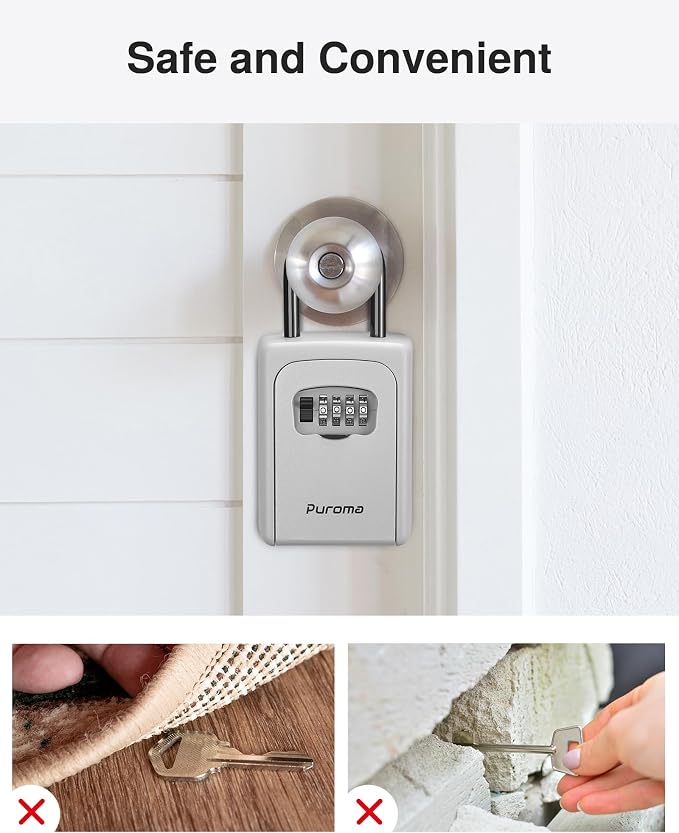 Puroma Lock Box, Large Key Lock Box Resettable Combination Code Lockbox, Portable Wall Mount Lockbox Security Safe Box for Outside Outdoor Home Office Door Handle House Key, Silver (1 Pack)