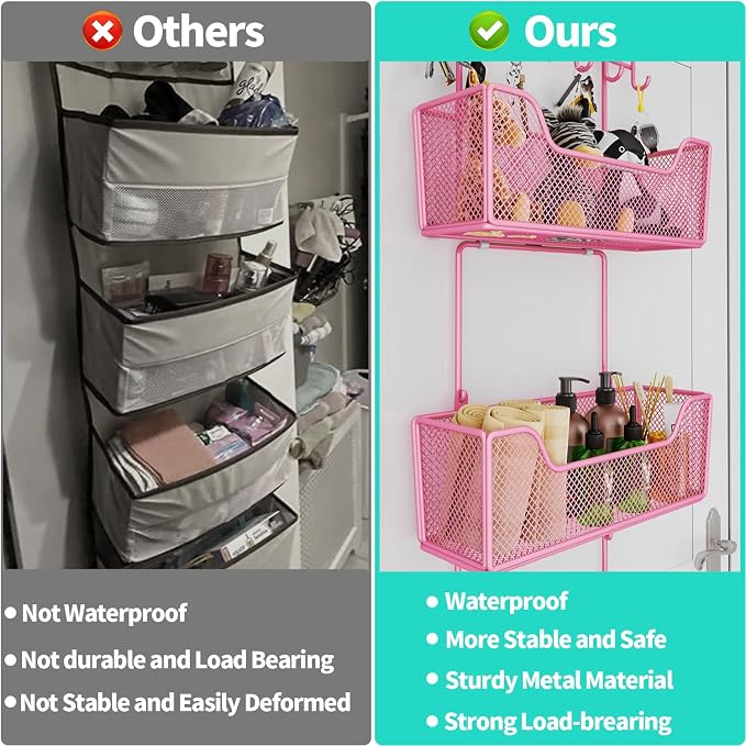 HapiRm Over Door Organizer Storage - Hanging Door Organizer with 4 Metal Large Capacity Baskets and Adjustable Coat Hook for Bathroom Bedroom Kitchen Pantry Closet Cabinet