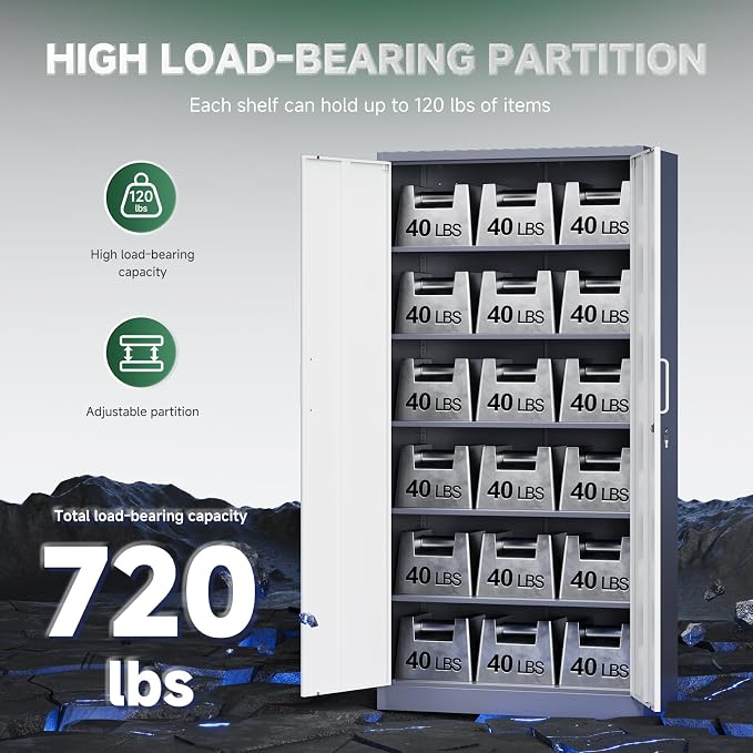 Letaya Metal Storage Cabinet with Lock Door, 71" Adjustable Shelf Steel Lockers for Office, Home,School,Garage Utility Tool Cabinet (2 Door-White&Gray)