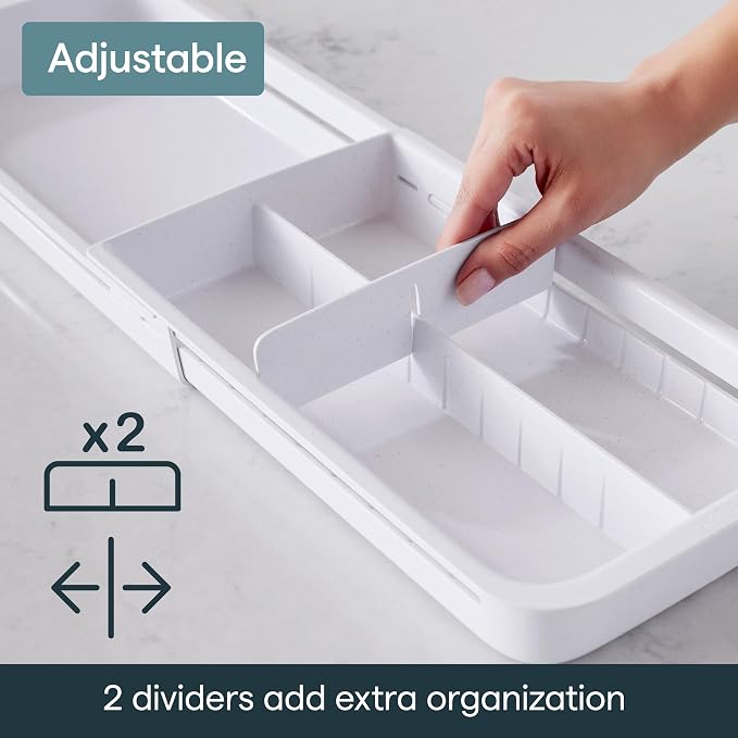 YouCopia DrawerFit Sliding Drawer Tray with Adjustable Dividers, Expandable Kitchen Storage Organizer, Speckled White