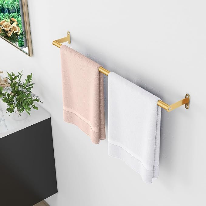 MKO Towel Bar for Bathroom Wall, 24 Inch Single Towel Rod Rack, Gold | Stainless Steel, Towel Racks for Bathroom, Wall Mounted, Hand Towel Holder