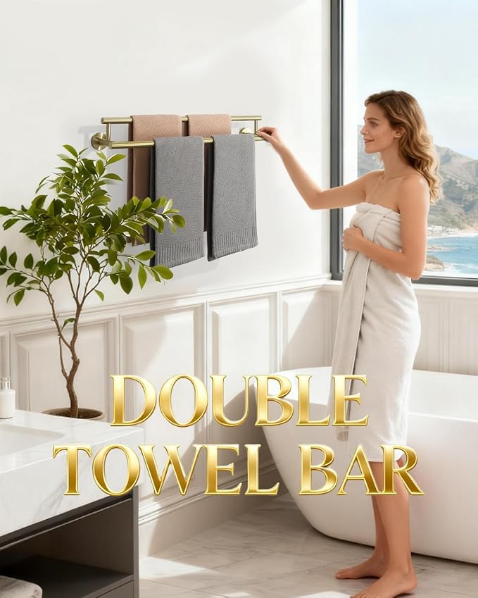 Alise Double Towel Bar Glod,24" Towel Rack for Bathroom Wall Mounted | Bathroom Towel Rack SUS304 Stainless Steel Bathroom Towel Holder Quick Drying Hand Towel Holder Towel Bar for Walls