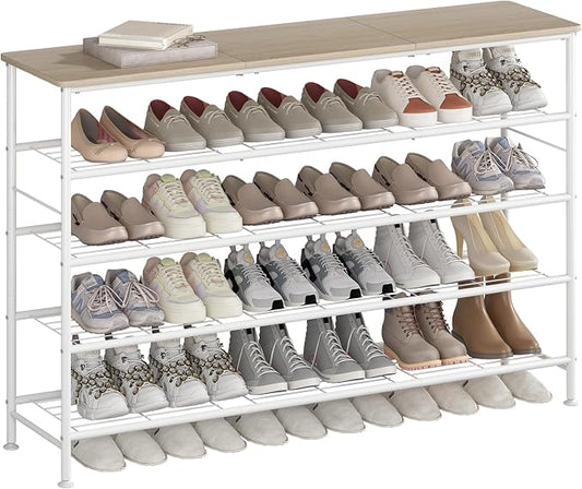 SUOERNUO 5 Tier Extra Long Shoe Rack Organizer Storage for Closet Entryway | Large Capacity Shelf,MDF Top Board,Sturdy Metal Frame,Ideal for Living Room,Hallway White