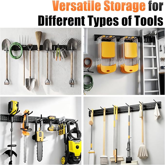 Garage Tool Organizer Wall Mount 49.5 inches with 10 Adjustable Heavy-Duty Hooks, Garage Organization, Garden Tool Storage Rack for Garage, Yard, and Shed, Holds Up to 400 lbs