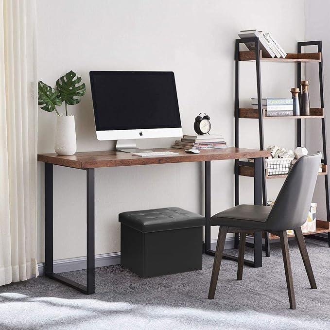 Bsketa Storage Ottoman Bench,17 Inch Folding Leather Foot Rest Stool, Black | Small Ottoman with Side Pockets, Thicker Foam Padded Seat, Livingroom, Dorm, Bedroom, Easy to install, 43L,17x13x13in