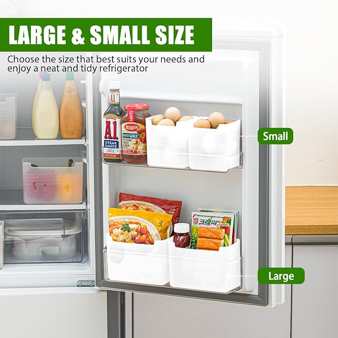6 Pack Refrigerator Organizer Box, Plastic Refrigerator Side Door Storage Containers, Space-Saving Organizer Bins for Refrige, Refrige Drawers for Fruit and Vegetable (White,S×6)