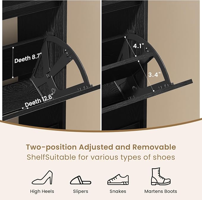 Modern Shoe Cabinet with 2 Flip Drawers & Open Storage, 31.5" W Black | Freestanding shoe cabinet with flip drawers ,design and space-saving storage for entryway,foyer & hallway.