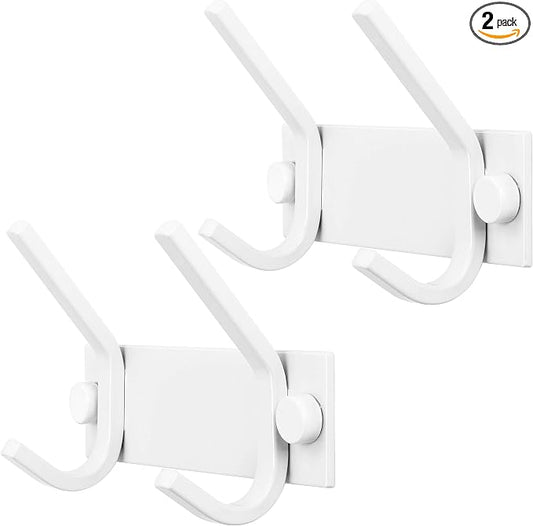 WEBI Coat Rack Wall Mounted,Coat Hooks Wall Mount,Coat Hanger Wall,Hook Rack Rail,2 Hooks for Hanging Clothes,Hats,Jacket,White,2 Packs