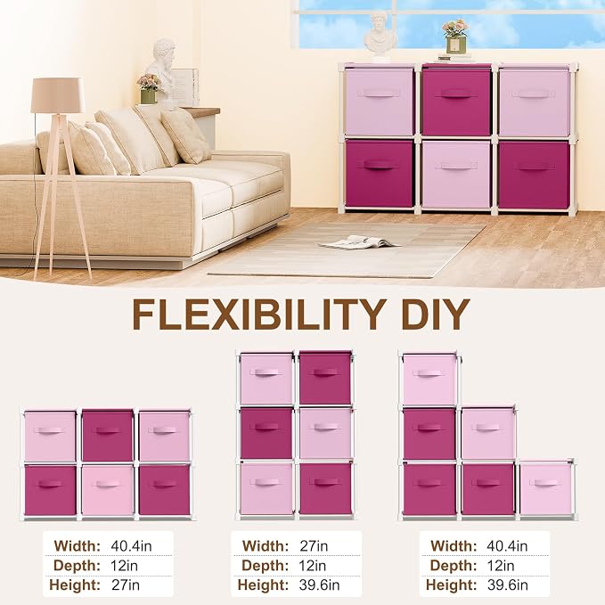 Briwooody 6 Cube Storage Organizer Storage Bins Shelf,Pink,Rose