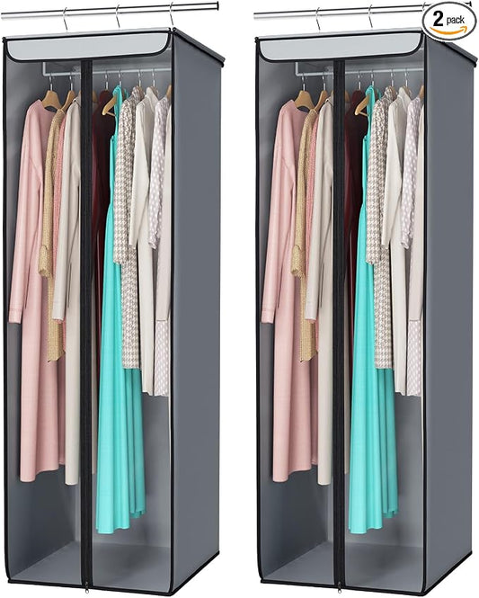 Univivi Garment Bags for Hanging Clothes, Cloth Bag 54 In, 2 PCS, Grey | Large Capacity, Easy Assembly, Clear Window, Dustproof, Durable Zipper, Hanging Garment Storage Bag for Suit, Coat, Dress