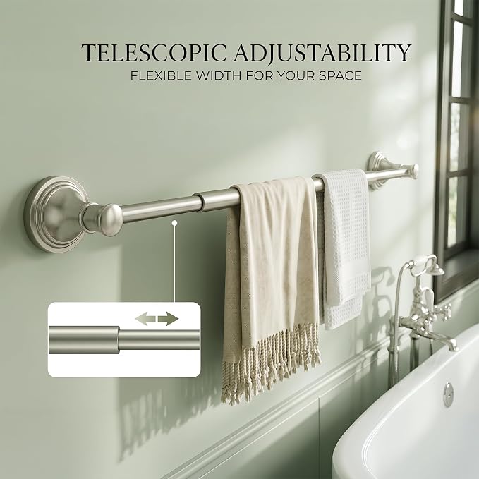 BESy Towel Racks for Bathroom Wall Mounted Bath Towel Bar Brushed Nickel | Adjustable 16-26 In, Wall Mounted Towel Holder, Stainless Steel, Rustproof, Towel Bar Rod Hanger Hardware Accessories Hotel