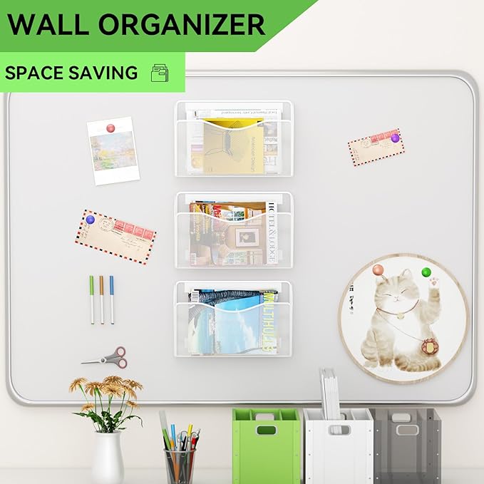 Magnetic File Holder - Heavy Duty Wall File Organizer for Refrigerator & Whiteboard - Strong Magnet Mail Holder & Magazine Rack, No Drilling Document Storage Basket for Office Cabinet