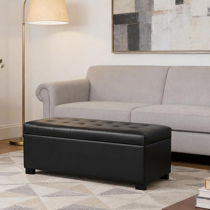 HomePop 46" Tufted Storage Bench - Classic Black