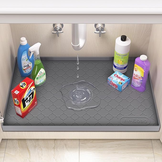Jin&Bao Under Sink Mat 22" x 19" Waterproof Silicone Cabinet Kitchen Liner | Silicone under kitchen sink mat,cabinet protector,bathroom shelf liner,raised edge,anti-slip,easy to clean & dishwasher safe