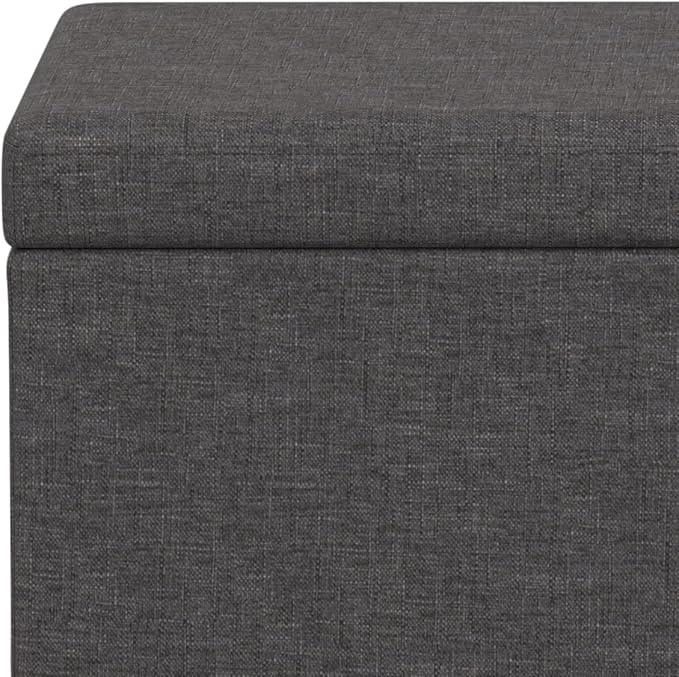SIMPLIHOME Avalon 54" Wide Vegan Leather Storage Ottoman in Brown | Contemporary lift-top ottoman with high-density foam; rectangle storage bench or coffee table for living room or entryway.