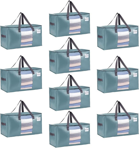 VENO Moving Bags, Wide Open Top, Clear Window, Light Blue, 10 Pack | Moving boxes Alternative, Heavy Duty, Storage Bags, Clothes and Comforter Storage, Packing Supplies, College Dorm Essentials