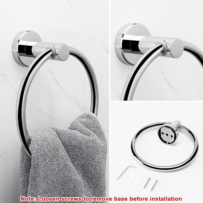 NearMoon Bath Towel Ring, Bathroom Hardware Accessories-Thicken Stainless Steel Hand Towel Holder for Bathroom, Modern Round Towel Hanger Wall Mounted (Chrome, 5 Pack)