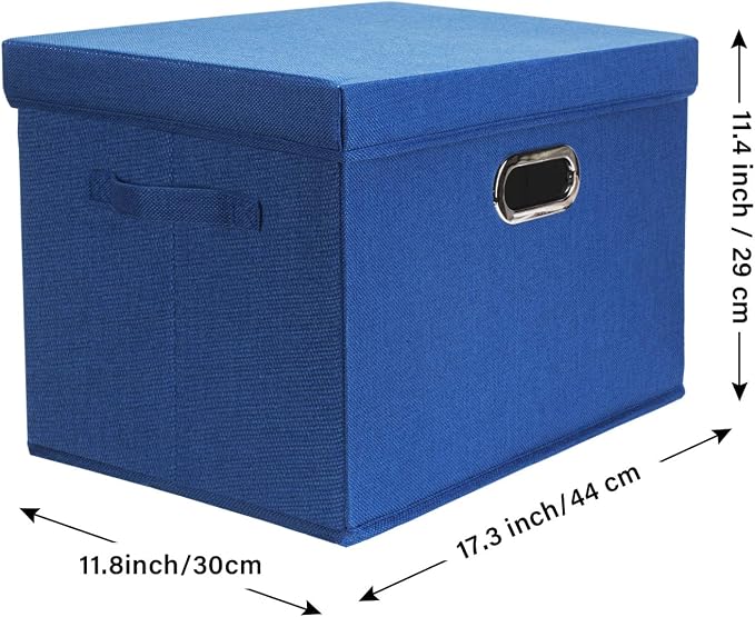 Collapsible Storage Bins With Lids, Large Fabric Storage Boxes - 2 Pack - Classic Blue
