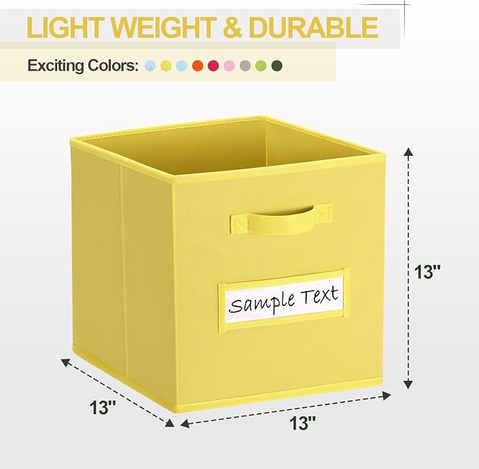 Fabric storage cubes (8 Pack) 13 Inch Cube Storage Bin, cube organizer bins with 8 Labels Window Cards & a Pen, Foldable cube organizer bins and Storage Box, Dark Yellow
