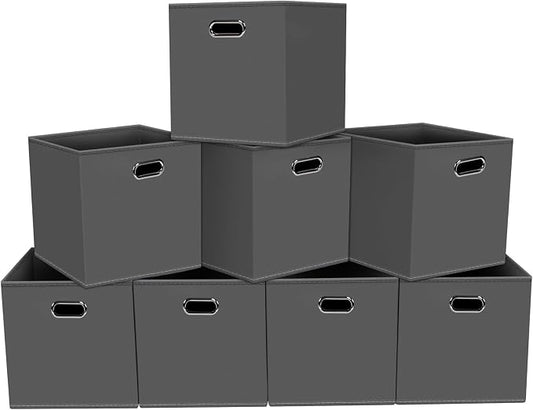 Fabric storage bins Cubes, Fabric Cube Organizer with Handle, Foldable Cube Bins for Cloth or Accessary Storage, 11x11x11, Set of 8, (Gray)