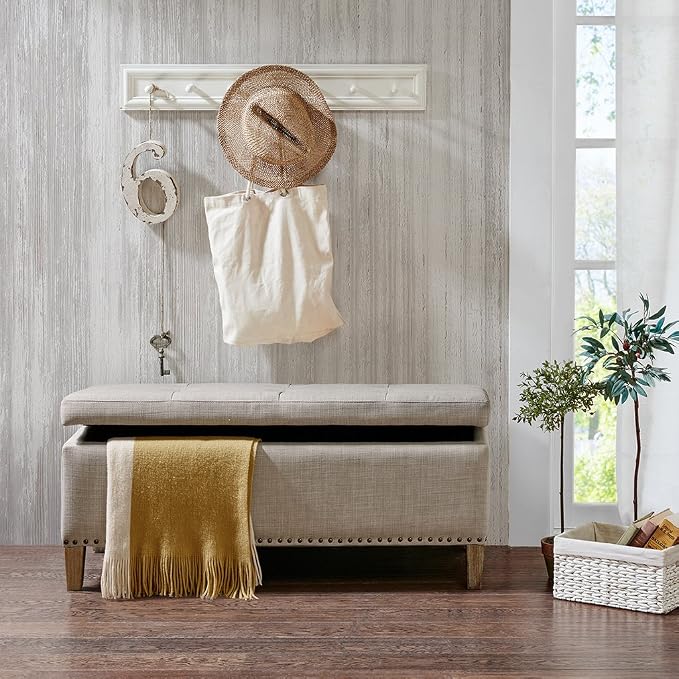 Madison Park Entryway Accent Bench for Living Room Flip Top Storage Bench Ottoman, Nailhead Trim, Tufted Padded Top, Modern Bed End Bench for Bedroom Storage Chest, Indoor Seating, 42"Wide, Light Grey