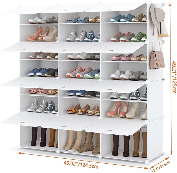 HOMIDEC Shoe Rack Organizer 48 Pair Modular Shoe Storage Cabinet for Closet | PP Plastic, Sturdy Steel Frame, Waterproof, Dustproof, Easy Clean, Shoe Shelves for Closet Garage Hallway Bedroom Entryway