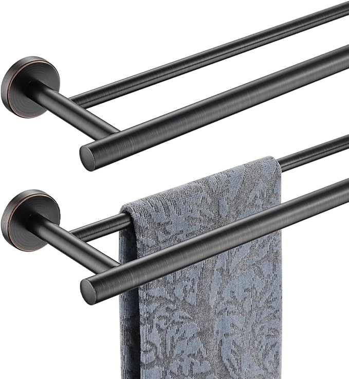 JQK Double Bath Towel Bar, Oil Rubbed Bronze 33 Inch 304 Stainless Steel Thicken 0.8mm Towel Rack for Bathroom, Towel Holder Wall Mount, Useable Length 30 Inch 2 Pack, TB100L30-ORB-P2