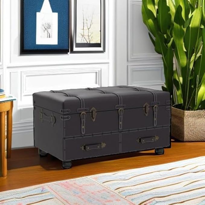 COZAYH Vintage Storage Bench, Upholstered Wooden Ottoman Bed Chest Box