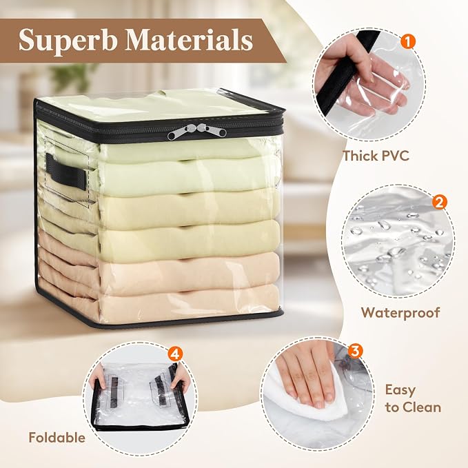 Lifewit 4 Pack Clear Clothes Storage Bags, Sweater Storage with Zipper, 18L Vinyl Foldable Moving Bags, Storage Container for Blankets Bed Sheet Sweater Yarns