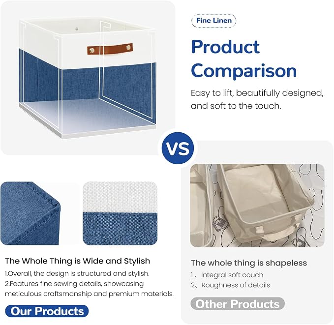 Patvingot 13-Inch Linen Storage Cubes with Labels and PU Handles,4 Pack | Roomy storage for blankets, sweaters and towels, reinforced bottom, contents stay easy to identify, folds flat when empty