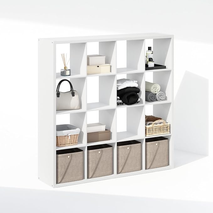 Furinno Cubic Extra Thick 16-Cube Closet Organizers and Storage, White | 14.6 x 58 x 58 in, Open Shelf Closet Storage, Closet Organizer, for Wardrobe, Bedroom, Living Room