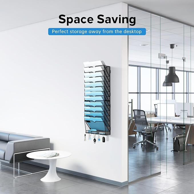 SUPEASY 13-Tier Hanging Wall File Organizer with Hooks, 2 Pack | Mesh Wall File Holder, Mail Organizer Wall Mounted for Papers, Documents, Folders and Magazines in Home Office, Classroom