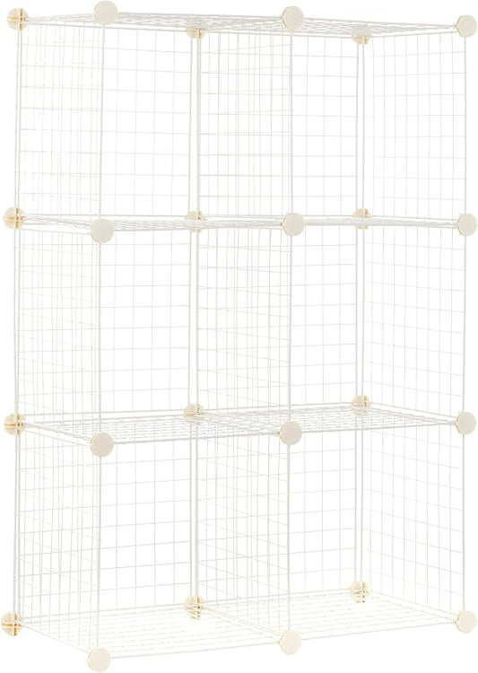 Amazon Basics 6 Cube Wire Grid Storage Organizer, Stackable Storage Cubes, Modular Closet Organizer Shelves, 14.6" D x 30.3" W x 44.8" H, White