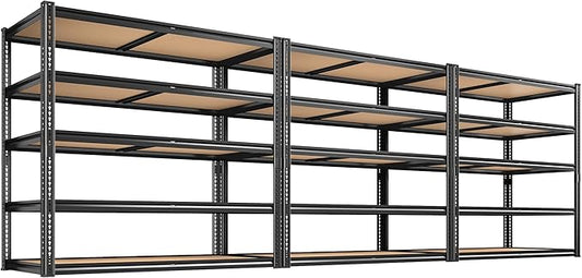 ROOMFAVE 40" W Storage Shelves 5 Tier Garage Shelving Heavy Duty,2350LBS Adjustable Metal Shelving Unit, Garage Shelves for Basement, Warehouse, Pantry, Closet, 72.1" H x 40" W x 20" D, Black,3PCS