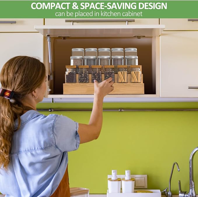 2 Pack Bamboo Spice Rack Organizer for Kitchen Counter, 3 Tier Spice Shelf | 3 Tier Countertop Step Shelf, Seasoning Storage for Kitchen Pantry, Tiered Spice Rack for Jars Bottles (Jars Not Included)