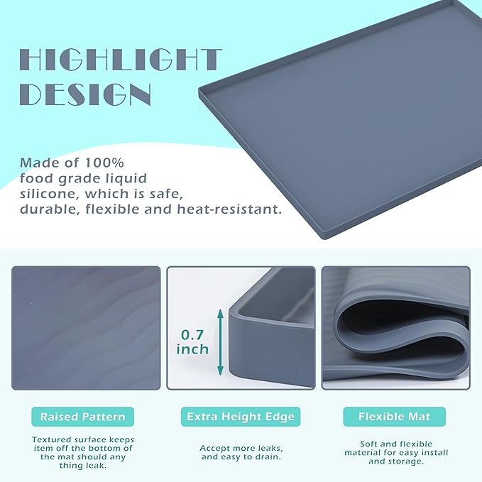URMONA Waterproof Silicone Under Sink Mat 37'' x 22'' Shelf Liner for Kitchen and Bathroom, Cabinet and Counter Protector, Storage and Organizers, Litter Mat, Pet Cat Puppy Essentials(Green)