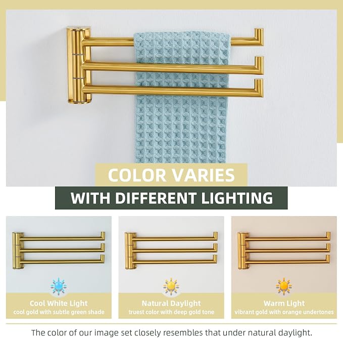 Angle Simple Hand Towel Holder for Bathroom, Swivel Bars, Brushed Dark Gold | Kitchen Towel Rack 9.84", SUS304 Stainless Steel, Foldable 3 Arms Hanger Space Saving
